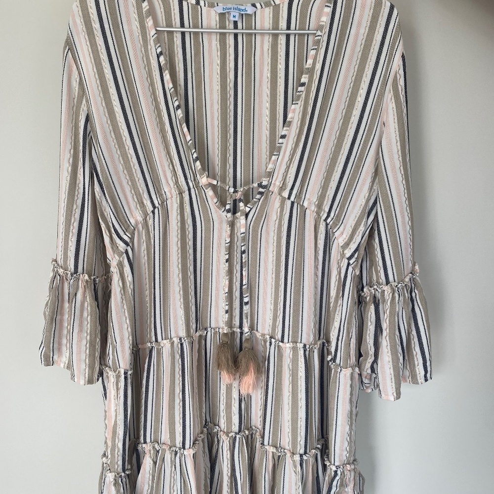 Blue Island Beach Striped Ultra Mini Cover Up Size Medium